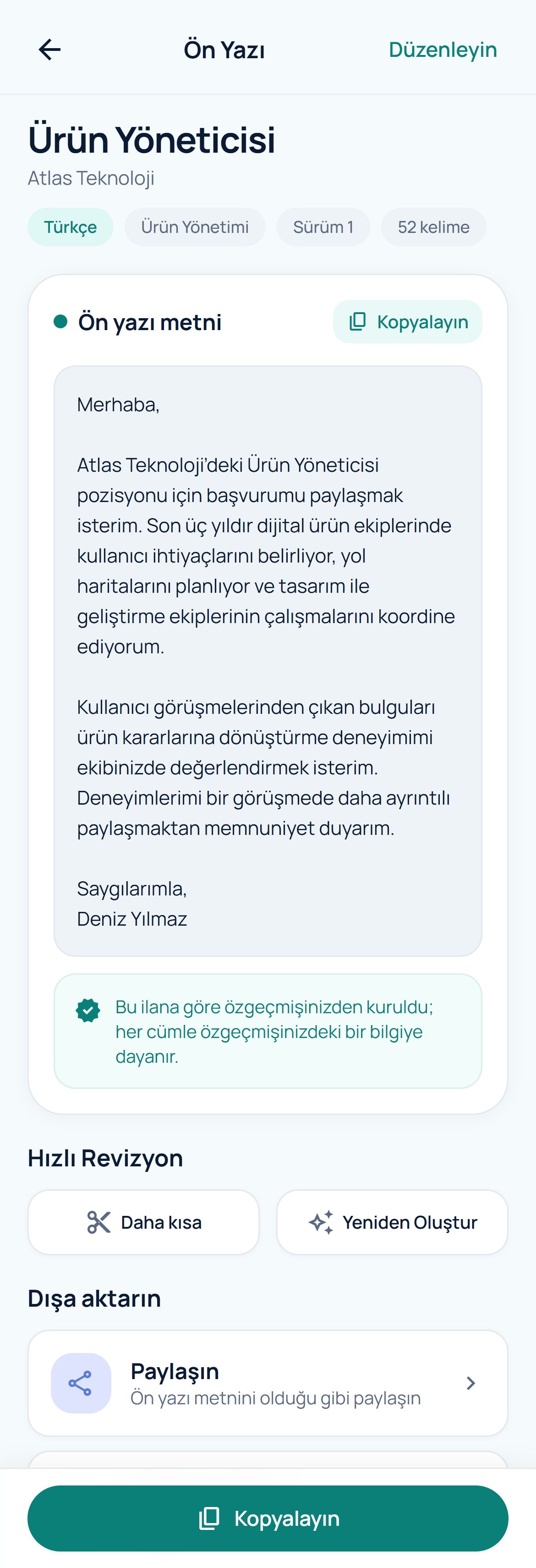 Başvur ön yazı hazırlama ekranı